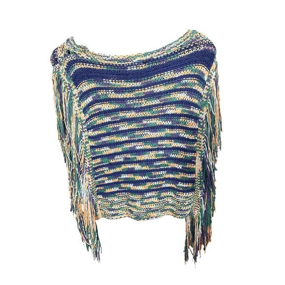 1. State Multicolor Fringe Knitted Poncho Sweater Top Womens Size S - Picture 5 of 5